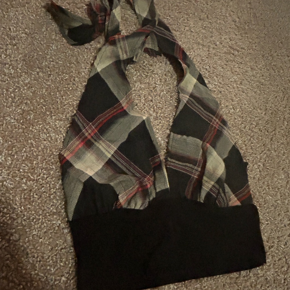 Plaid Halter Top - Black and Red